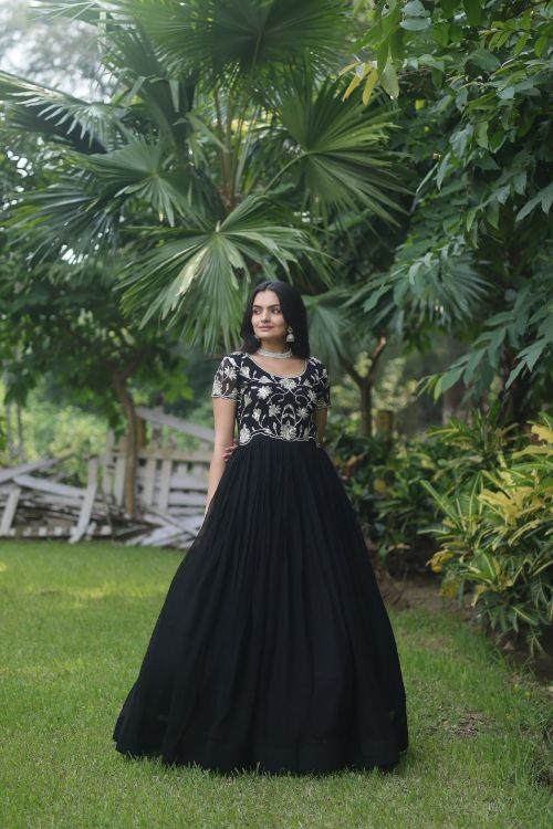 Picture of Ideal Faux Blooming Black Readymade Gown