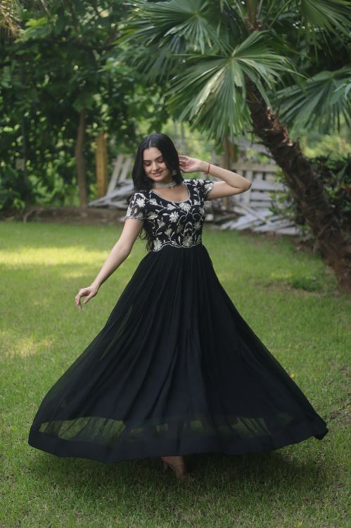 Picture of Ideal Faux Blooming Black Readymade Gown