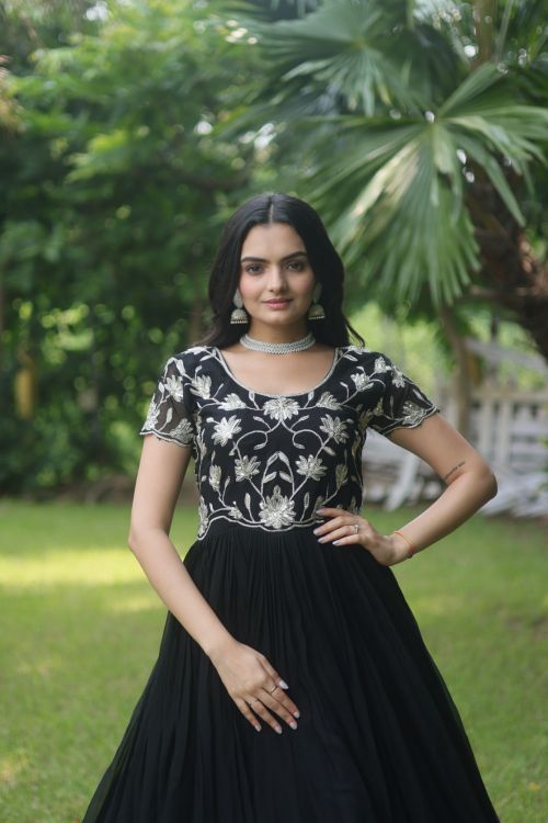 Picture of Ideal Faux Blooming Black Readymade Gown