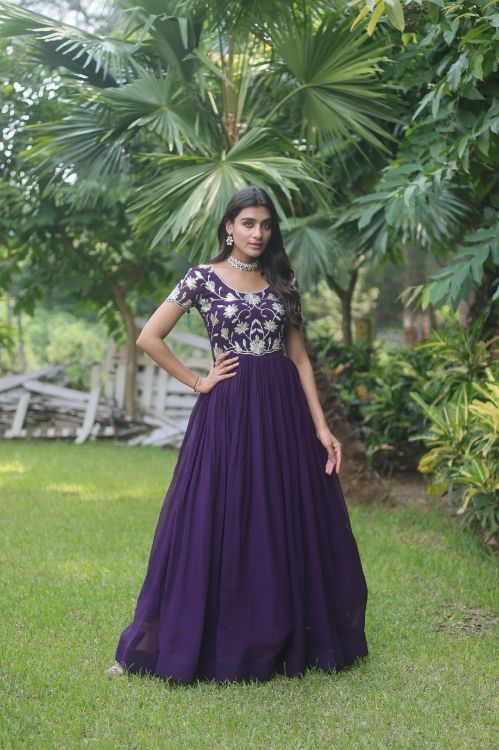 Picture of Fine Faux Blooming Purple Readymade Gown