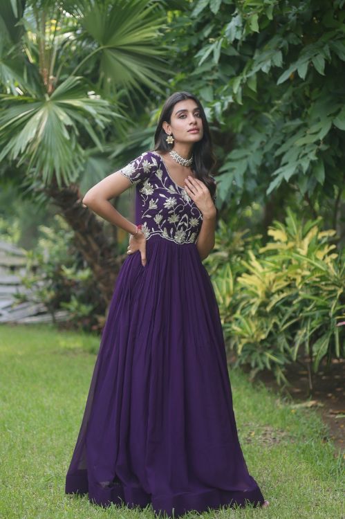 Picture of Fine Faux Blooming Purple Readymade Gown
