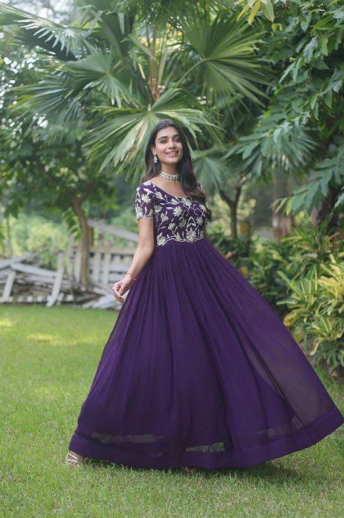 Picture of Fine Faux Blooming Purple Readymade Gown