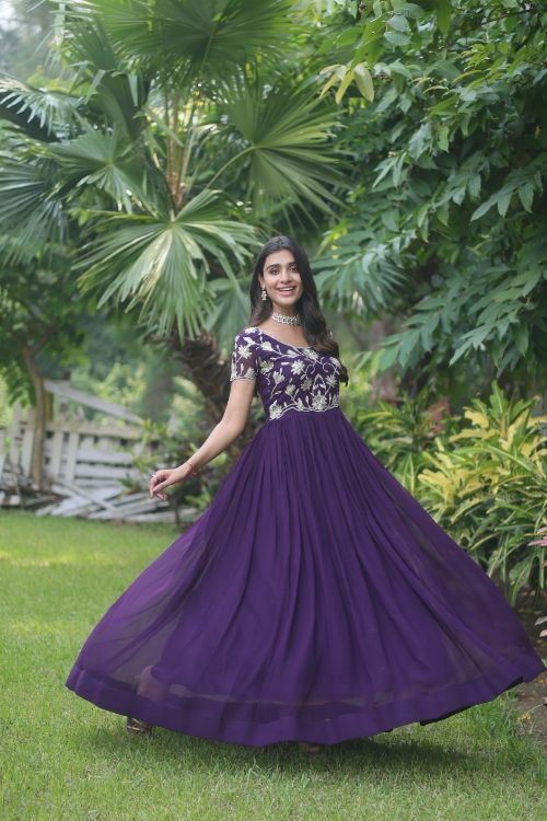Picture of Fine Faux Blooming Purple Readymade Gown