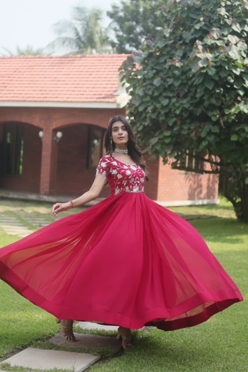 Picture of Appealing Faux Blooming Deep Pink Readymade Gown