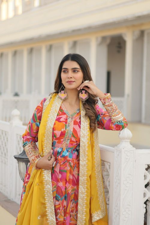 Picture of Splendid Georgette Multi Readymade Gown With Dupatta