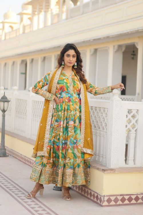 Picture of Marvelous Georgette Multi Readymade Gown With Dupatta