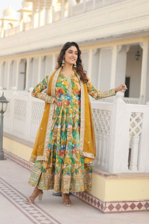 Picture of Marvelous Georgette Multi Readymade Gown With Dupatta