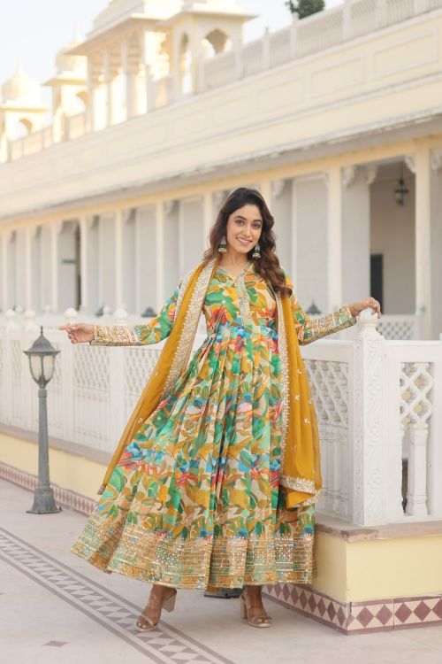 Picture of Marvelous Georgette Multi Readymade Gown With Dupatta