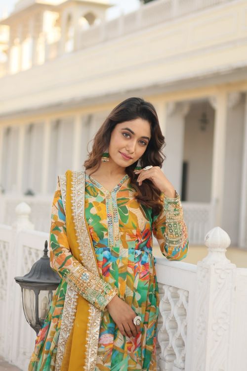 Picture of Marvelous Georgette Multi Readymade Gown With Dupatta