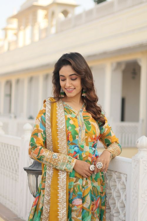 Picture of Marvelous Georgette Multi Readymade Gown With Dupatta