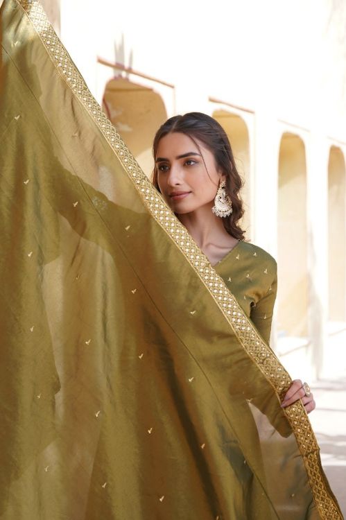 Picture of Splendid Viscose Olive Readymade Gown With Dupatta