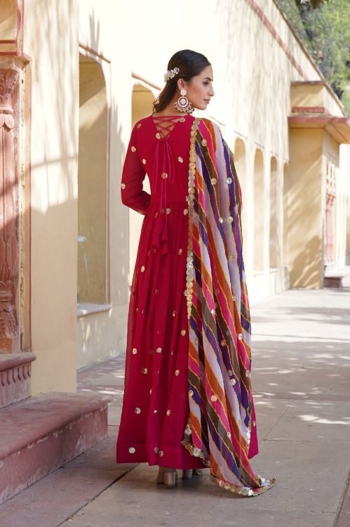 Picture of Grand Faux Blooming Pink Readymade Gown With Dupatta