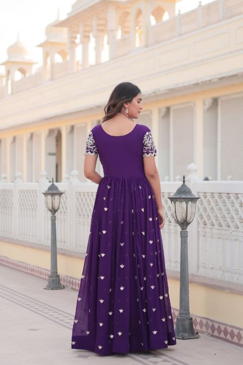 Picture of Lovely Faux Blooming & Viscose Purple Readymade Gown With Dupatta