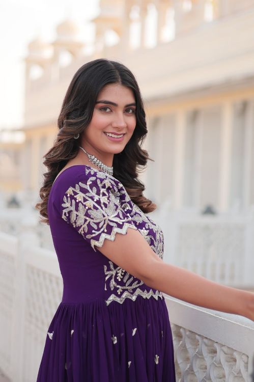 Picture of Lovely Faux Blooming & Viscose Purple Readymade Gown With Dupatta