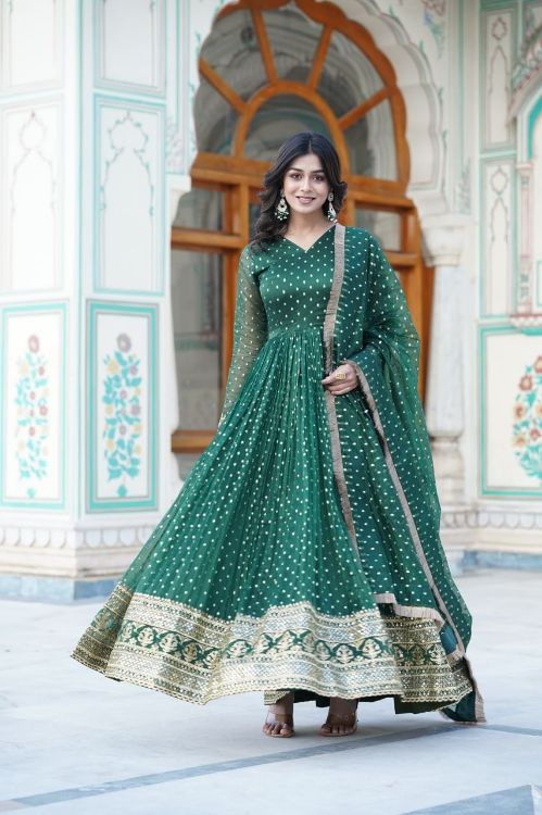 Picture of Delightful Nylon Jacquard Green Readymade Gown With Dupatta
