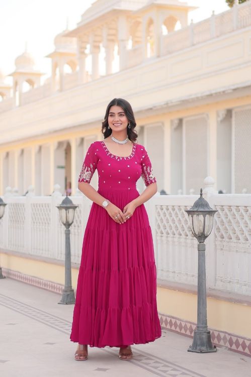 Picture of Fascinating Georgette Deep Pink Readymade Gown