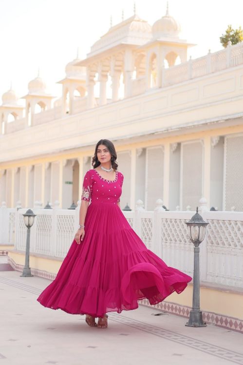 Picture of Fascinating Georgette Deep Pink Readymade Gown