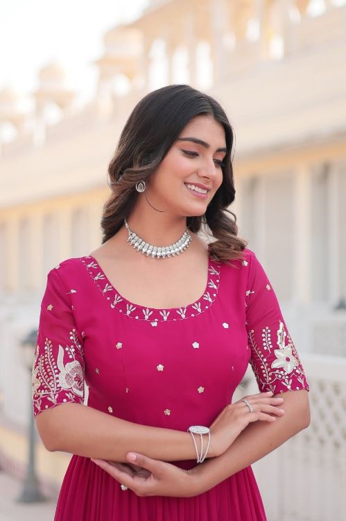 Picture of Fascinating Georgette Deep Pink Readymade Gown