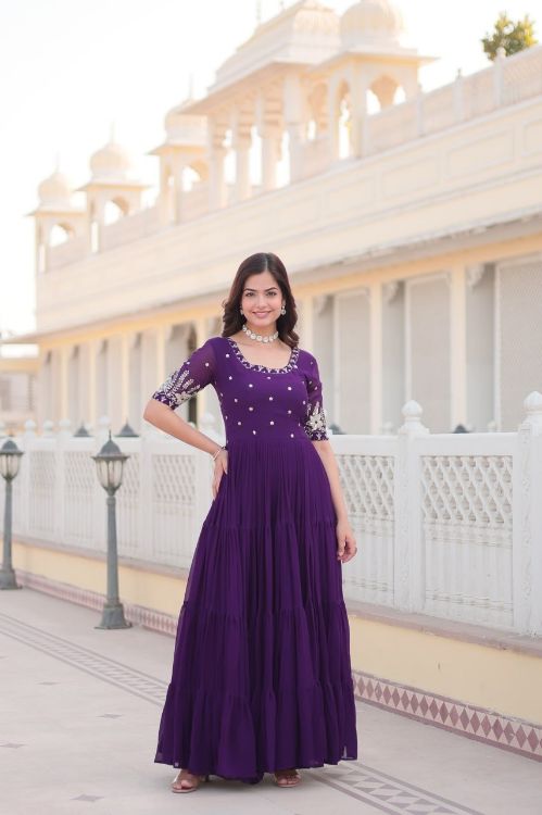 Picture of Superb Georgette Purple Readymade Gown