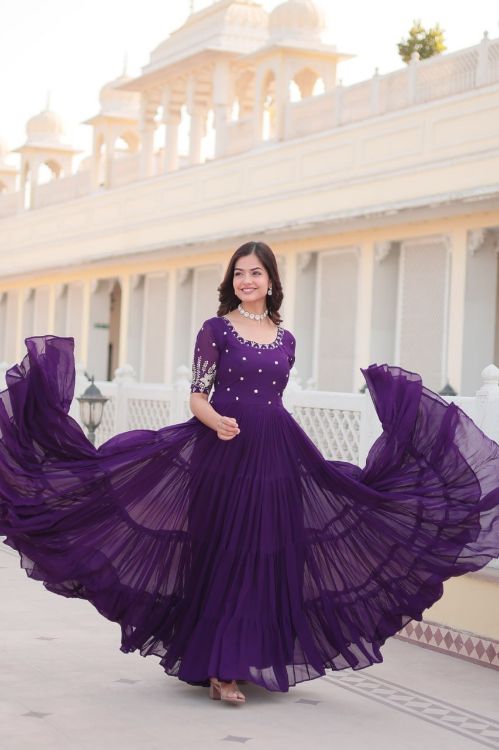 Picture of Superb Georgette Purple Readymade Gown