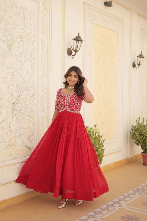Picture of Exquisite Georgette Red Readymade Gown