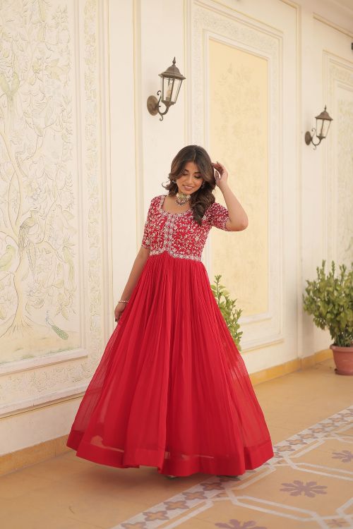 Picture of Exquisite Georgette Red Readymade Gown