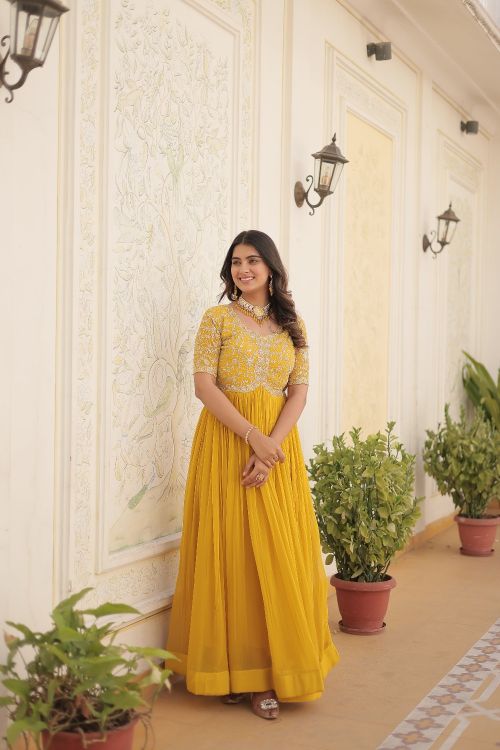 Picture of Wonderful Georgette Yellow Readymade Gown