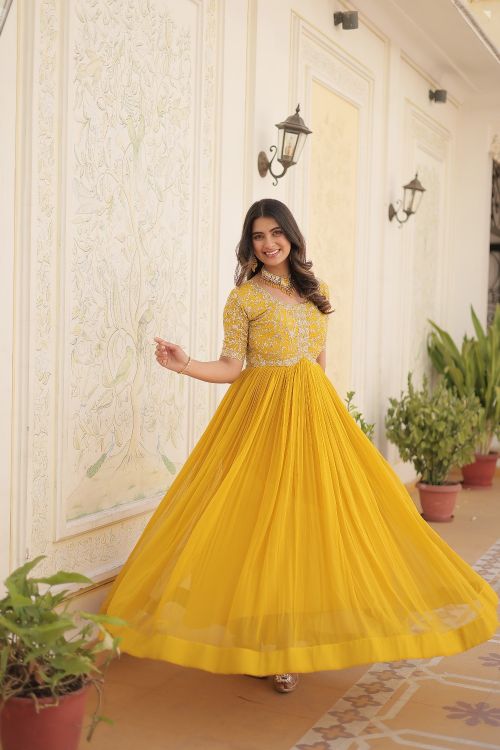 Picture of Wonderful Georgette Yellow Readymade Gown