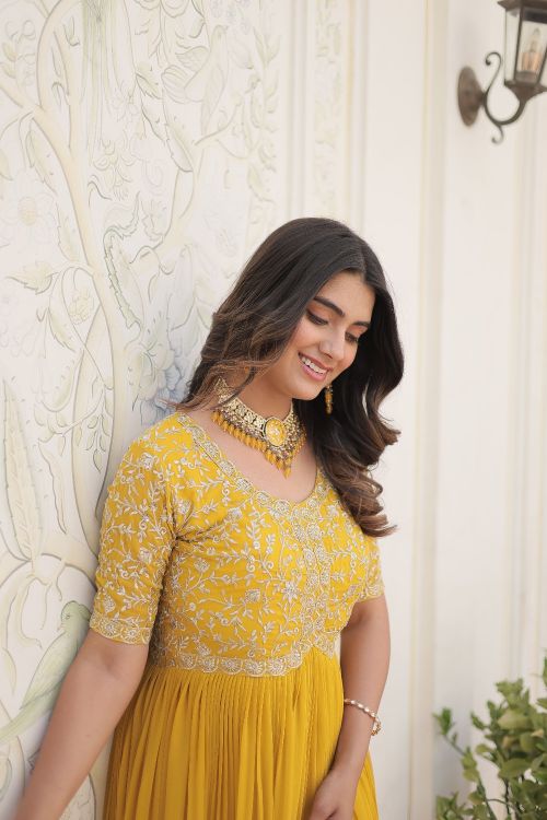 Picture of Wonderful Georgette Yellow Readymade Gown