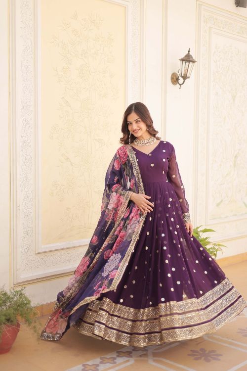 Picture of Shapely Georgette Purple Readymade Gown With Dupatta
