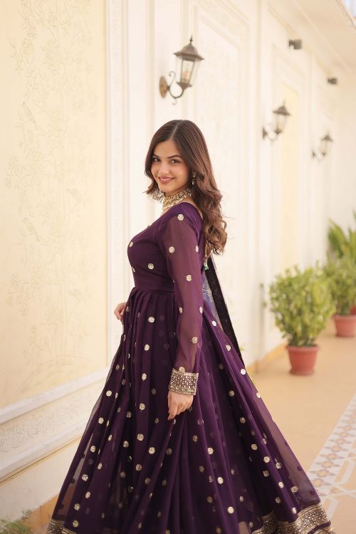 Picture of Shapely Georgette Purple Readymade Gown With Dupatta