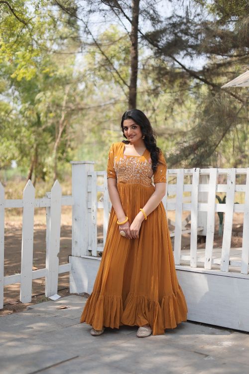 Picture of Gorgeous Georgette Yellow Readymade Gown