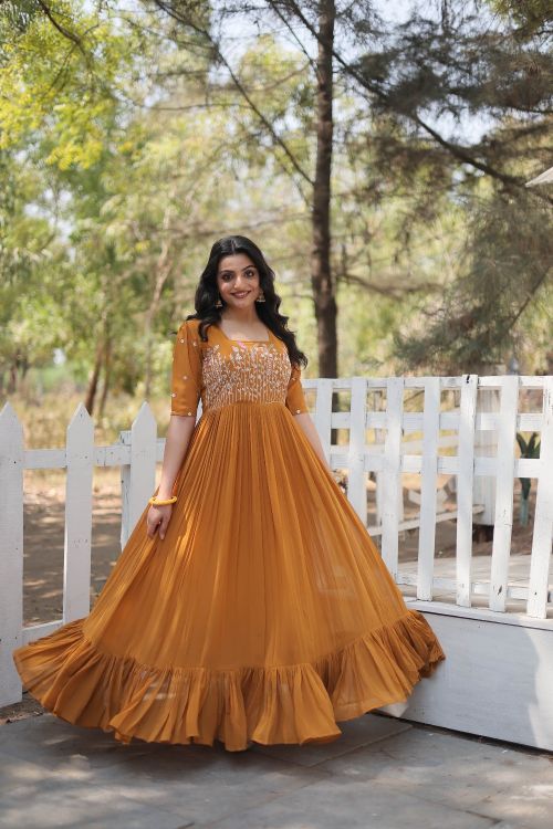Picture of Gorgeous Georgette Yellow Readymade Gown