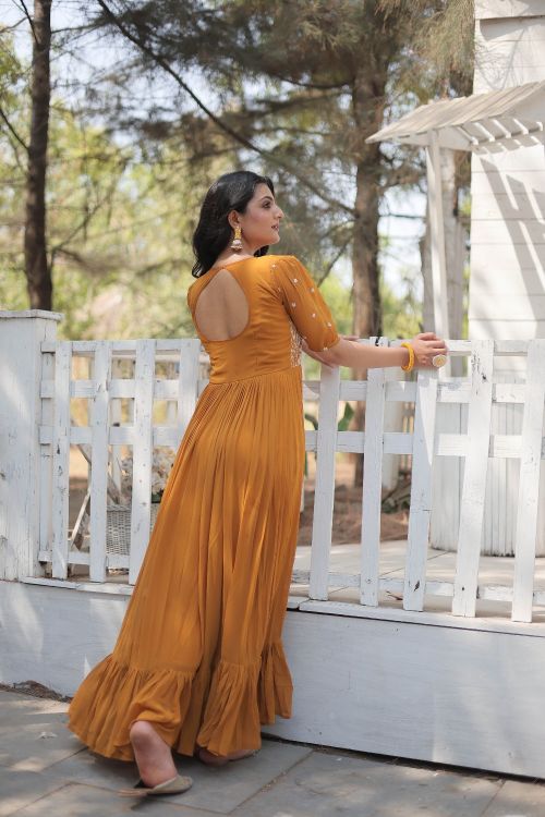Picture of Gorgeous Georgette Yellow Readymade Gown