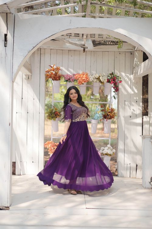 Picture of Ravishing Faux Blooming Purple Readymade Gown