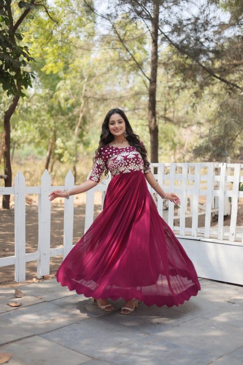 Picture of Nice Faux Blooming Pink Readymade Gown