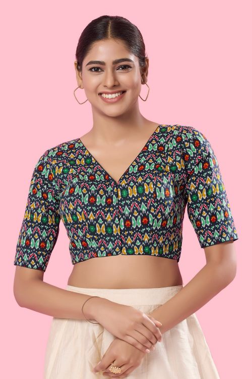 Picture of Wonderful Cotton Navy Blue Readymade Blouse