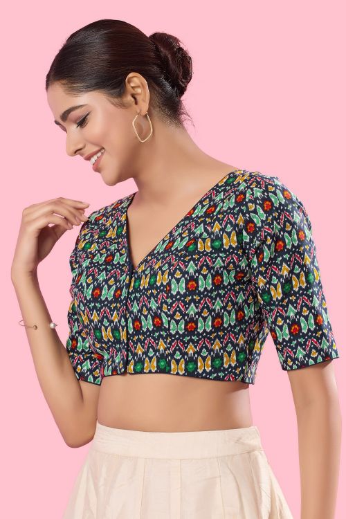 Picture of Wonderful Cotton Navy Blue Readymade Blouse