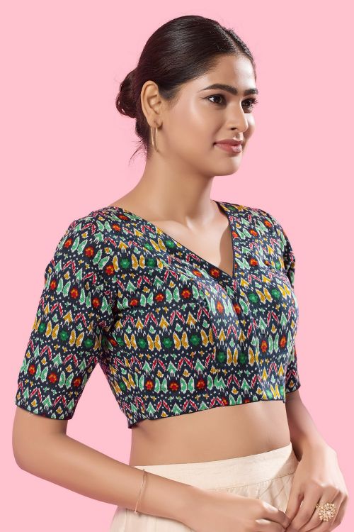 Picture of Wonderful Cotton Navy Blue Readymade Blouse