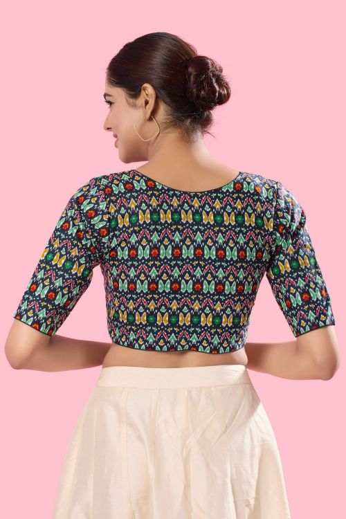 Picture of Wonderful Cotton Navy Blue Readymade Blouse