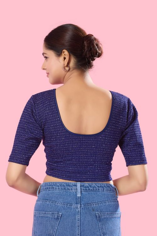 Picture of Alluring Cotton Lycra Navy Blue Readymade Blouse
