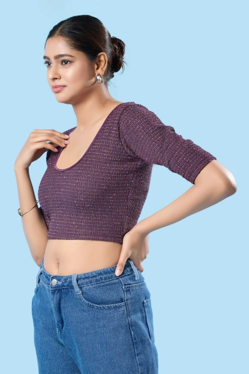 Picture of Marvelous Cotton Lycra Purple Readymade Blouse