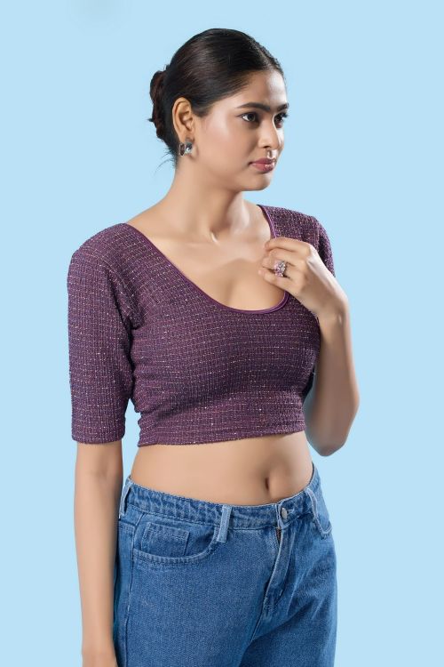 Picture of Marvelous Cotton Lycra Purple Readymade Blouse
