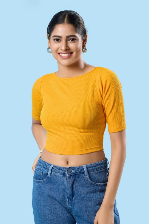 Picture of Sublime Cotton Lycra Yellow Readymade Blouse