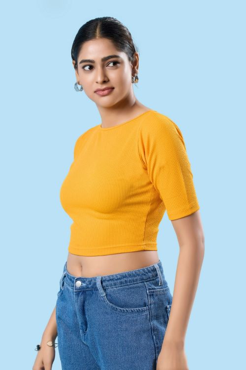 Picture of Sublime Cotton Lycra Yellow Readymade Blouse