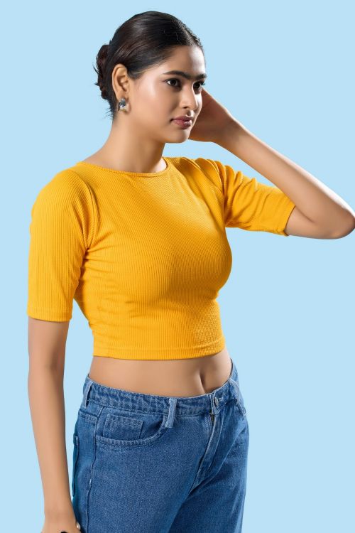 Picture of Sublime Cotton Lycra Yellow Readymade Blouse