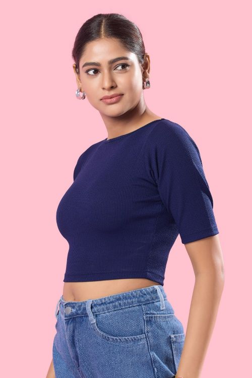 Picture of Sublime Cotton Lycra Navy Blue Readymade Blouse