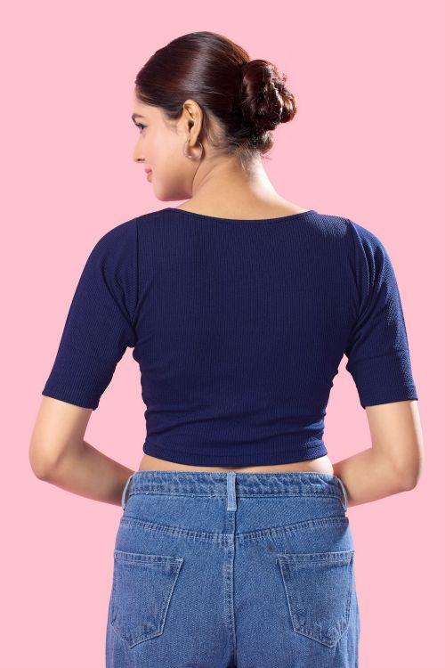 Picture of Sublime Cotton Lycra Navy Blue Readymade Blouse