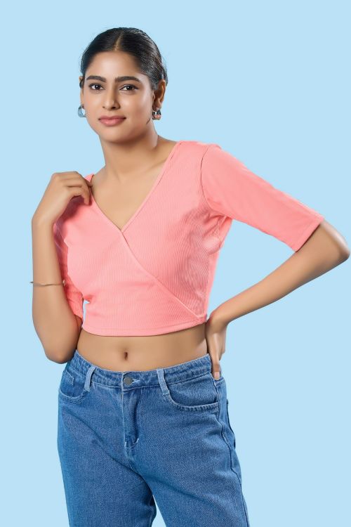 Picture of Beauteous Cotton Lycra Peach Puff Readymade Blouse