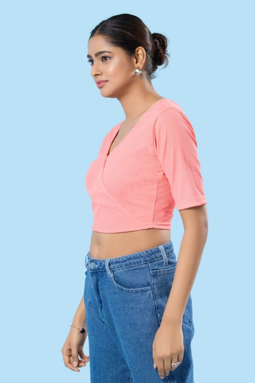 Picture of Beauteous Cotton Lycra Peach Puff Readymade Blouse